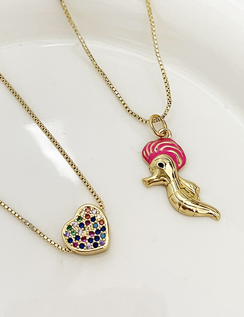 Fashion Gold Copper Drop Oil Seahorse Pendant Necklace