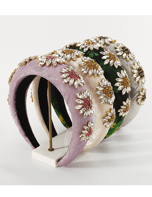 Fashion Purple Embroidered Rhinestone Flower Sponge Headband