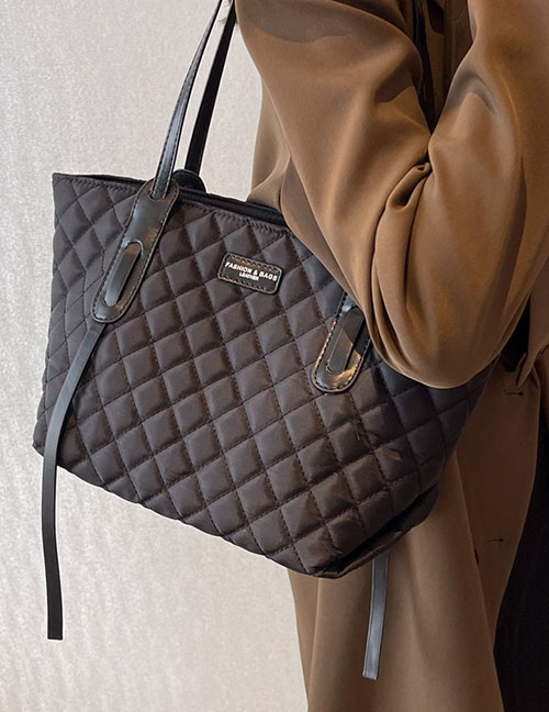 Fashion Black Large Diamond Embroidery Thread Large Capacity Shoulder Bag