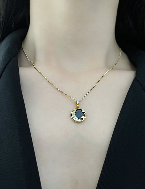 Fashion Golden 1 Bronze Zircon Planet Crescent Star Pendant Necklace