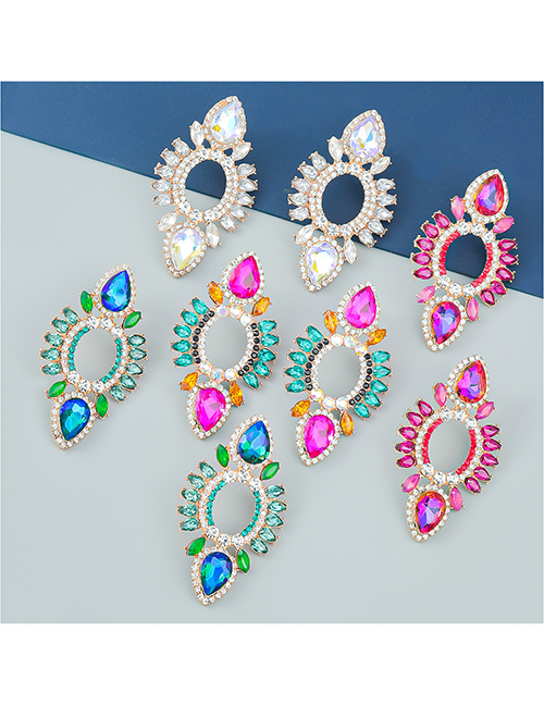 Fashion White Alloy Diamond Drop Shape Hollow Round Stud Earrings