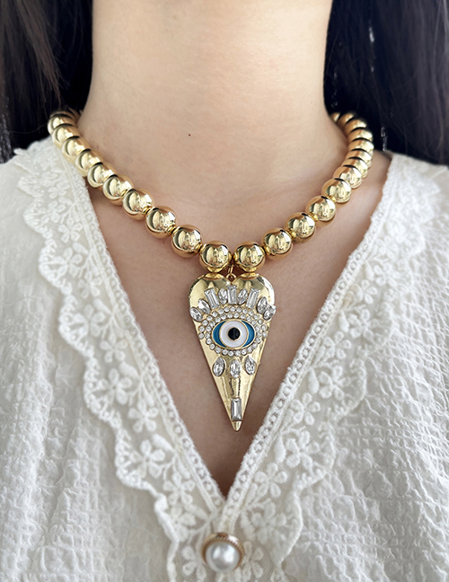 Fashion Golden 1 Alloy Diamond Square Eye Pendant Beaded Necklace