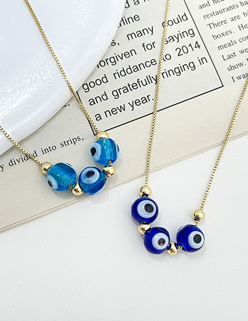 Fashion Blue Copper Resin Eye Beaded Necklace