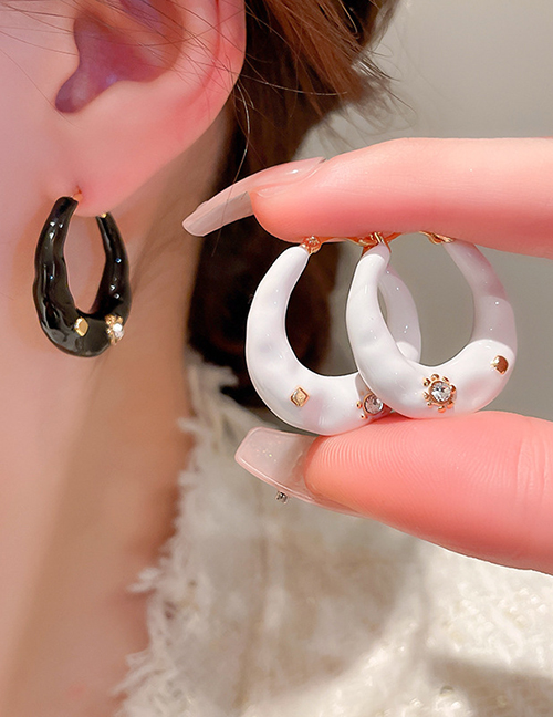Fashion Earrings - Black Alloy Drip Diamond Hoop Earrings