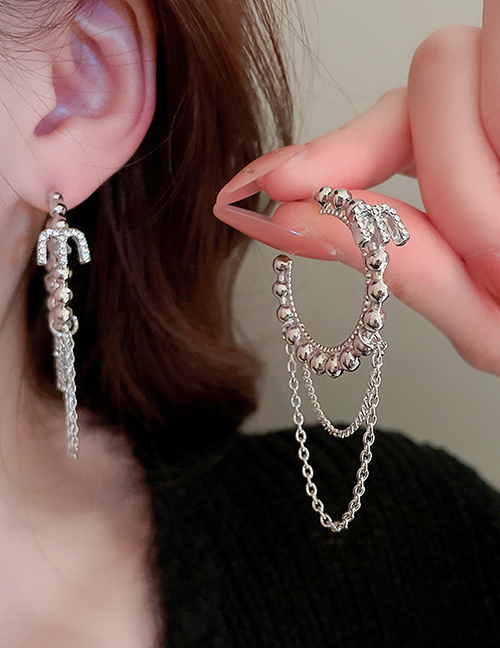 Fashion Silver Metal Diamond Letter Round Earrings