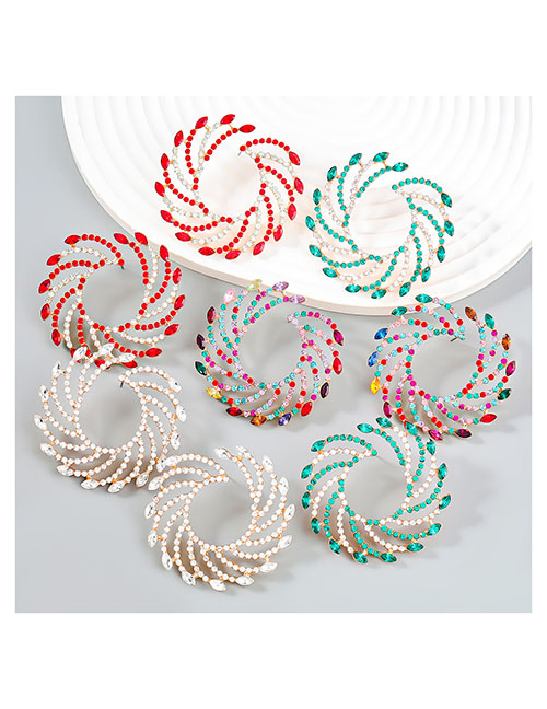 Fashion Color Alloy Diamond Spiral Stud Earrings