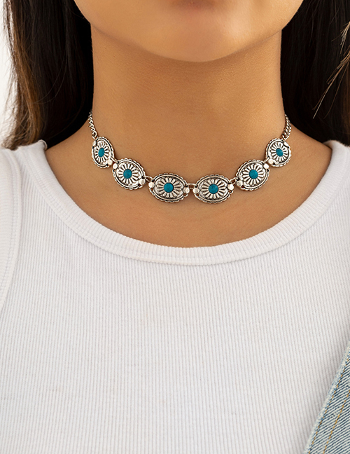 Fashion Silver Metal Turquoise Chain Necklace