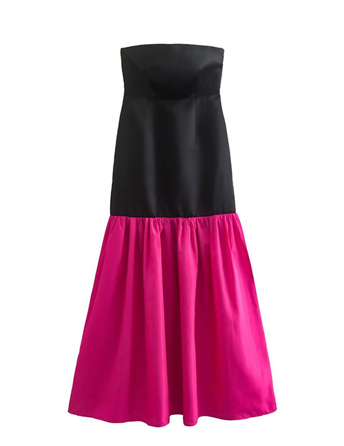 Fashion Rose + Black Colorblock Strapless Dress