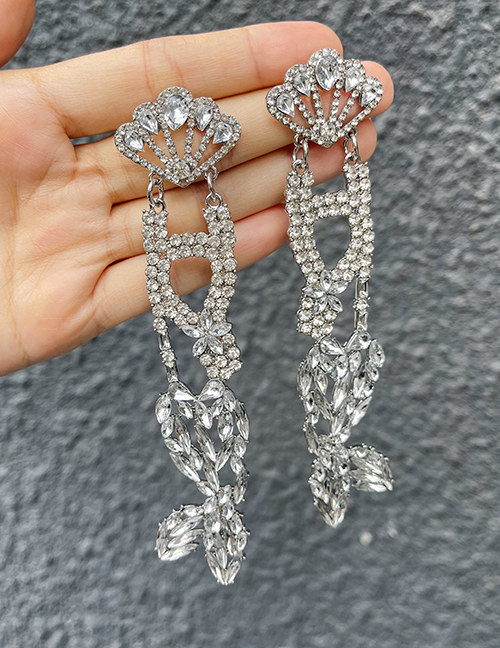 Fashion Silver Alloy Diamond Geometric Drop Earrings