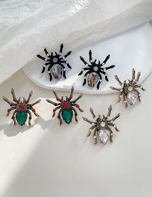 Fashion Green Alloy Diamond Spider Stud Earrings