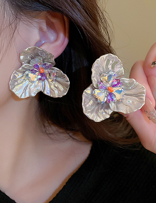 Fashion Color Geometric Diamond Shell Flower Stud Earrings