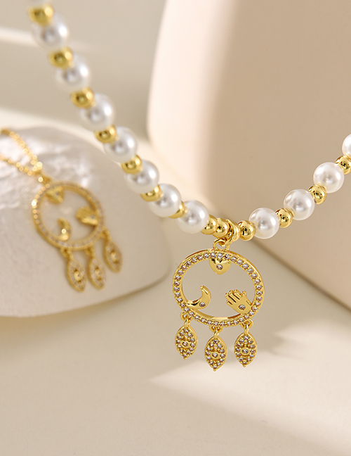 Fashion Golden 1 Bronze Zirconium Pearl Dream Catcher Eye Beaded Necklace