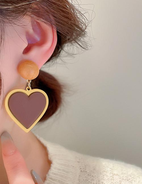 Fashion Brown Resin Heart Earrings