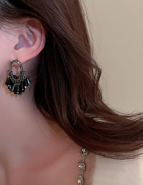 Fashion Gold Geometric Diamond Tassel Drop Earrings