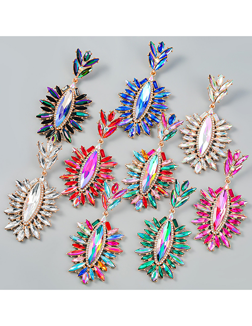 Fashion Ab Color Alloy Diamond Willow Leaf Drop Earrings