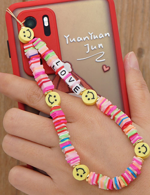 Fashion Color 1# Soft Pottery Rainbow Smile Letter Mobile Phone Chain Side
