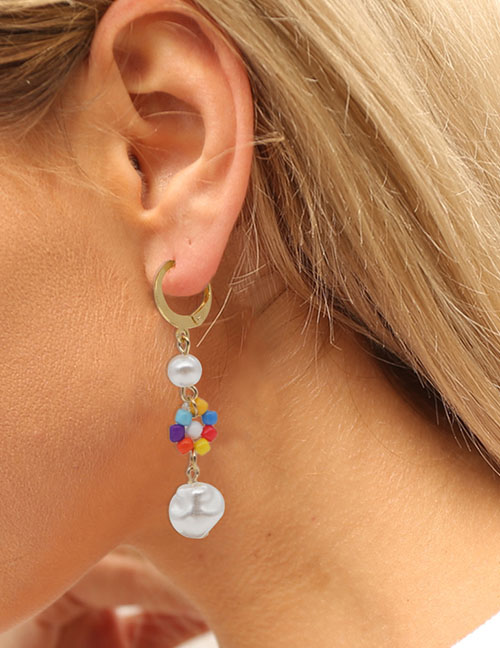 Fashion Color Alien Imitation Of Pearl Beads And Flowers Pendant Ear Ring
