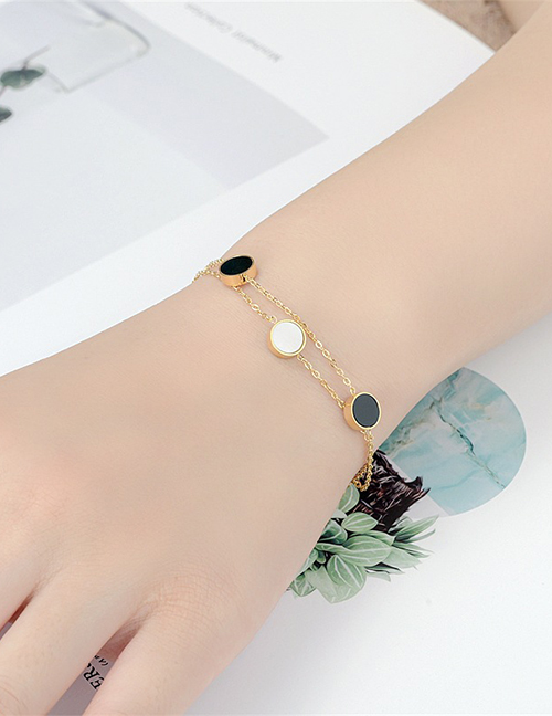 Fashion Rose Gold Double -layer Chain Round Shell Black And White Two -color Titanium Steel Bracelet Foot Chain