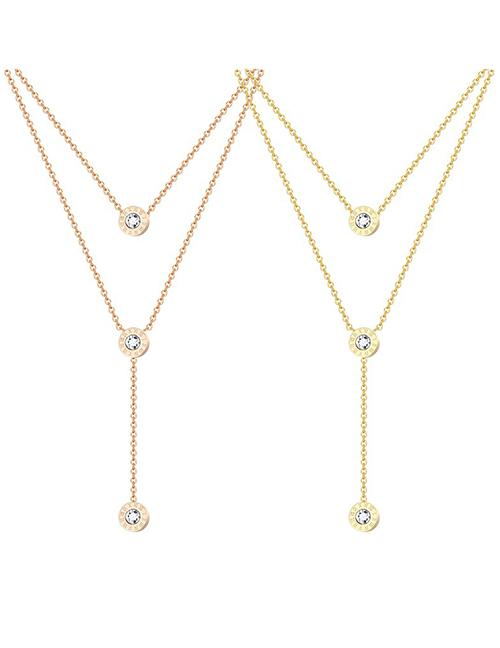 Fashion Gold Double -layer Roman Digital Microclavia Titanium Steel Necklace