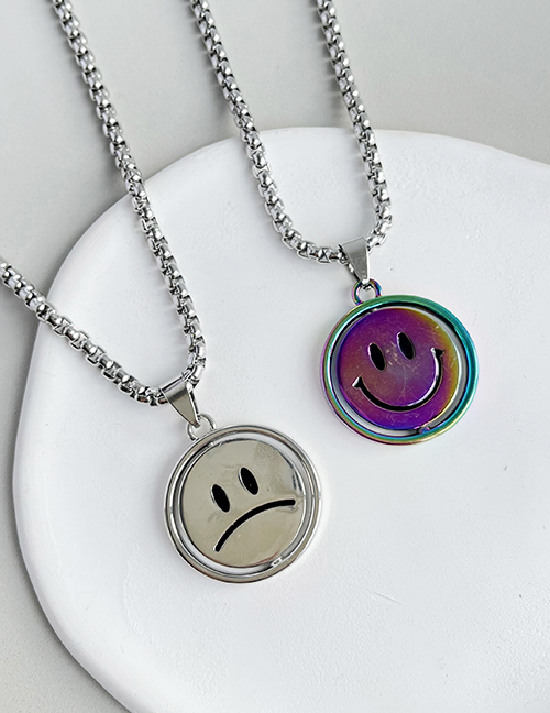 Fashion Silver Alloy 180 Degree Rotation Smiley Face Pendant Necklace