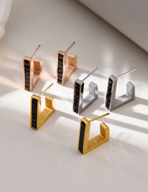 Fashion Gold+black Titanium Steel Zirconium Geometric Earrings