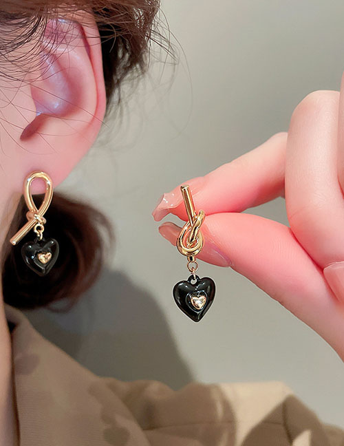 Fashion Black (real Gold Plating) Metal Knotted Geometric Oil Drip Heart Earrings