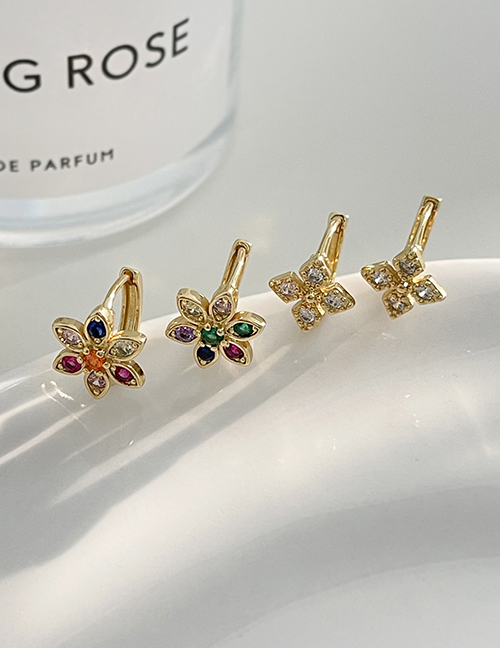 Fashion Color Copper And Zirconia Flower Earrings