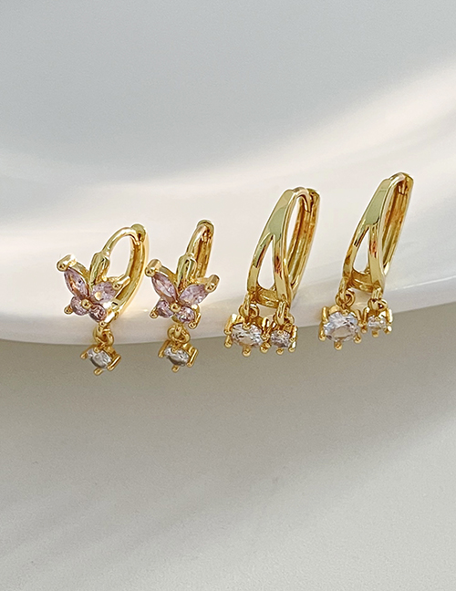 Fashion Golden 1 Copper Paved Zirconia Flower Drop Earrings