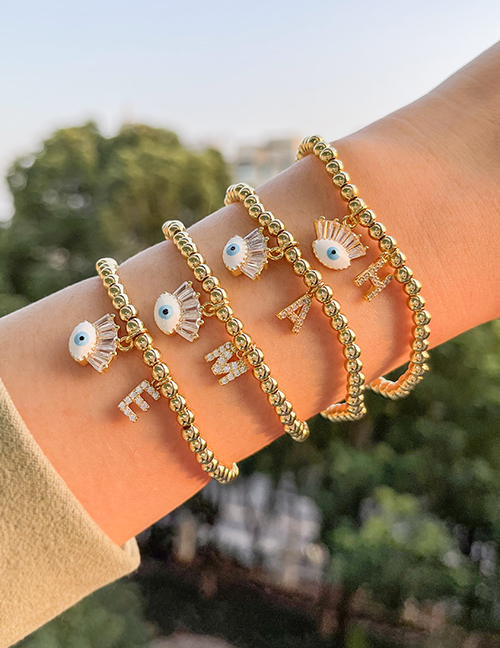 Fashion A Gold-plated Copper Beaded Zirconium Eyes 26 Letter Bracelet (small)