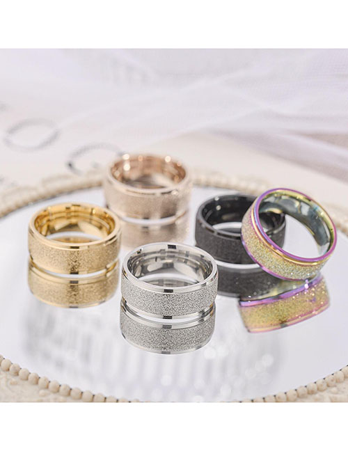 Fashion Black-8mm Pearl Sand Titanium Geometric Ring 