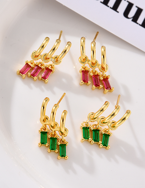 Fashion Red Copper Paved Zirconia Square Tassel Hoop Earrings