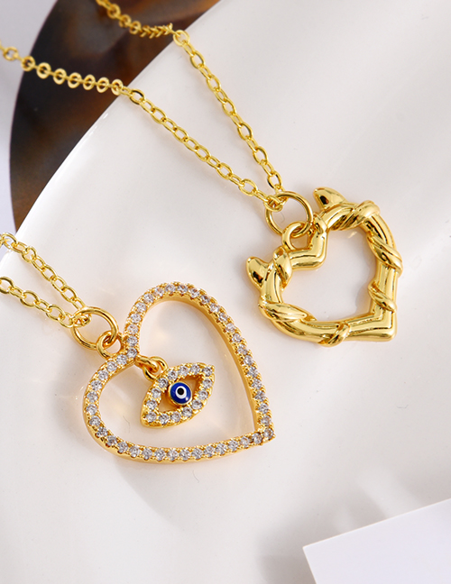 Fashion Golden 1 Titanium Steel Inlaid Zircon Love Drip Eyes Pendant Necklace