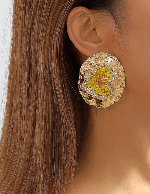 Fashion Gold+yellow Alloy Diamond Geometric Stud Earrings