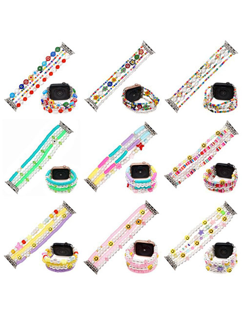 Fashion 1# Glass Flower Bead And Rice Bead Beaded Watch Strap
