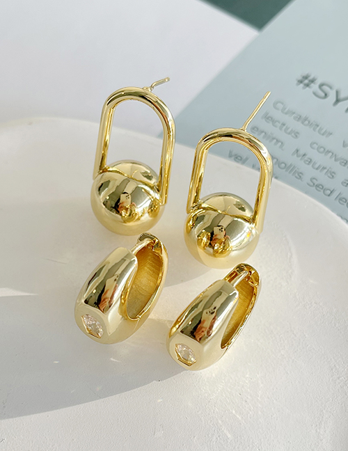 Fashion Golden 1 Copper Ball Lock Stud Earrings