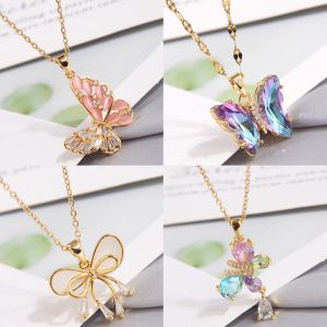 Fashion 14# Copper Inlaid Zirconium Butterfly Necklace