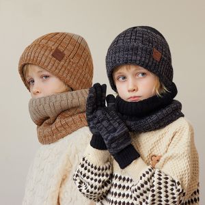Fashion Children's Three-piece Set-sapphire Blue Acrylic Children's Knitted Label Wool Hat Neck Scarf And Gloves Set