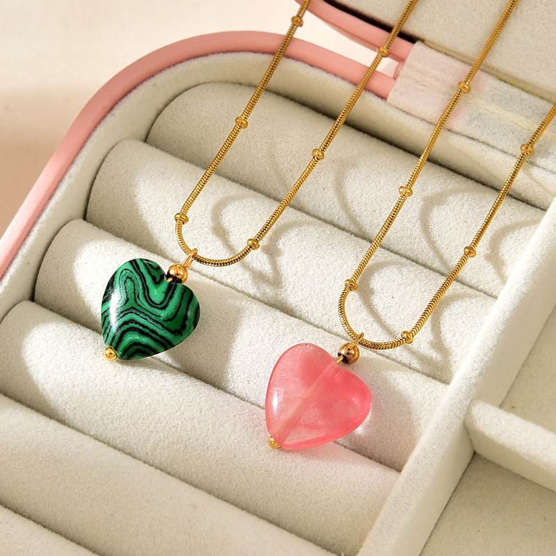 Fashion Pink Titanium Steel Resin Love Pendant Necklace