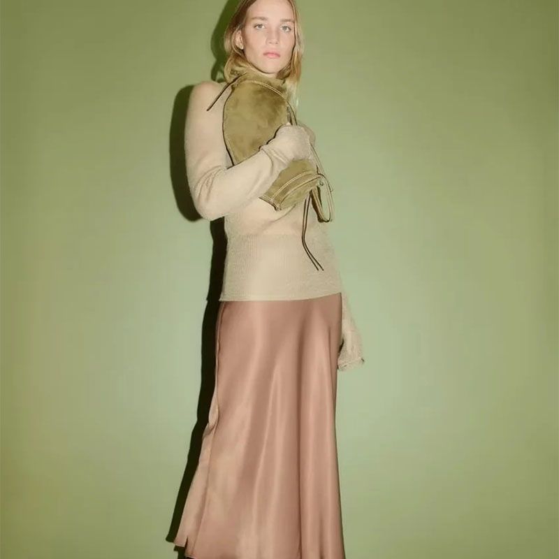 Fashion Brown Silk Satin Silhouette Skirt