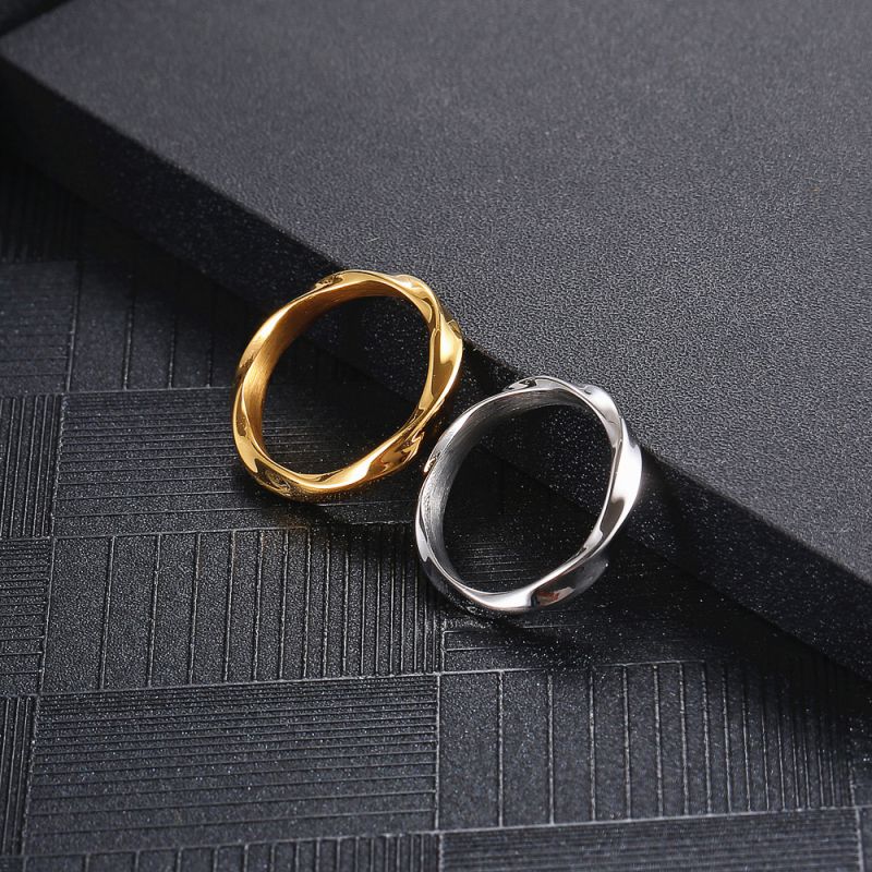 Fashion Gold Titanium Steel Geometric Twist Mens Ring