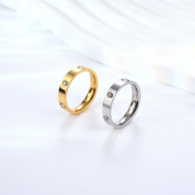 Fashion Gold Ring Titanium Steel Diamond Round Mens Ring