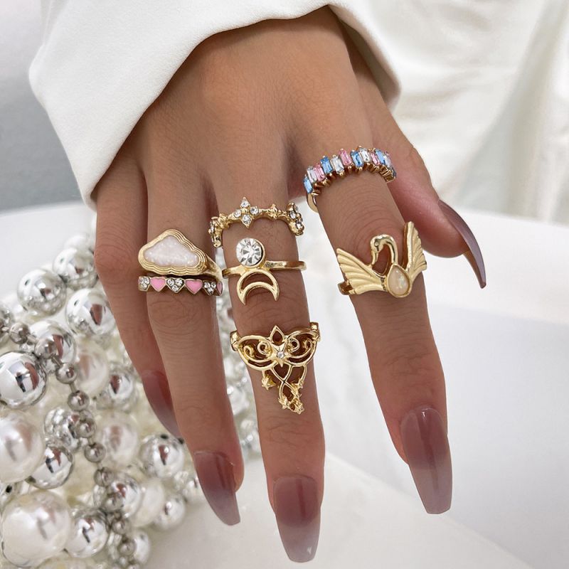 Fashion Gold Alloy Geometric Crane Cloud Ring Set