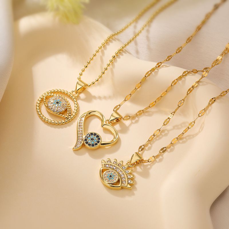 Fashion 3# Copper Gold-plated Zirconium Love Eyes Necklace