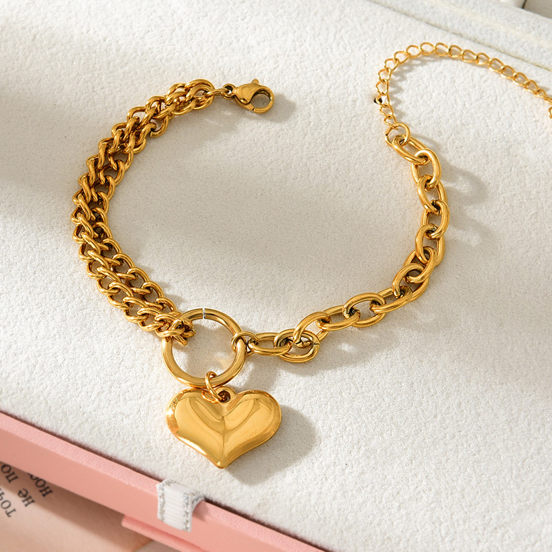 Fashion Gold Titanium Steel Thick Chain Love Pendant Bracelet