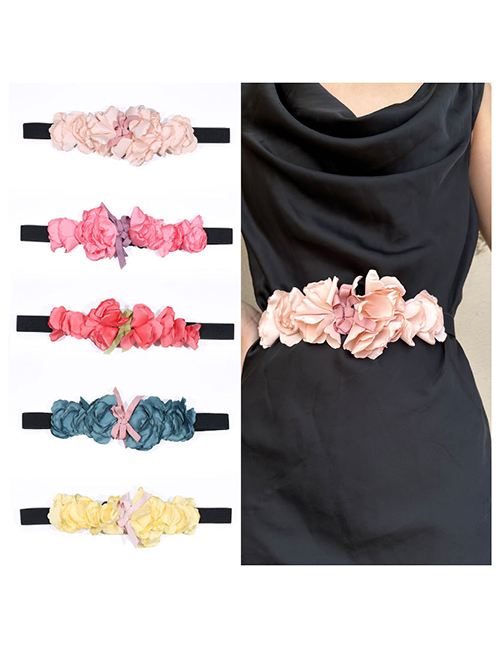 Fashion Pink Polyester Flower Corset Stretch Elastic Waistband