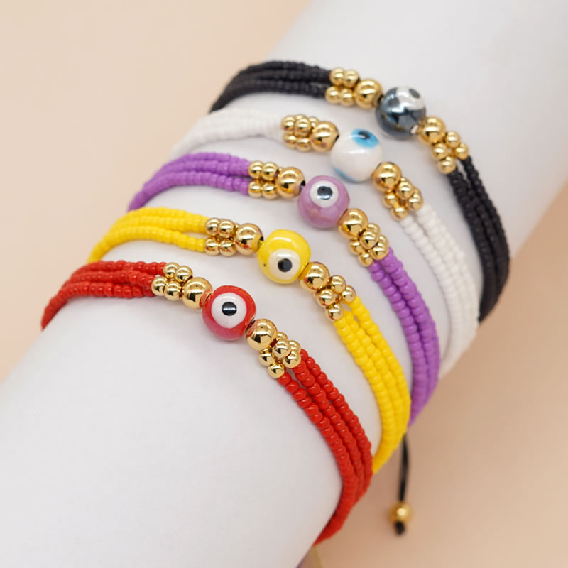 Fashion Purple Rice Beads Glass Eyes Beaded Multilayer Bracelet