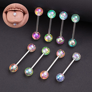 Fashion 8 Color Mix (2 Packs) Stainless Steel Loose Powder Ball Piercing Tongue Ring