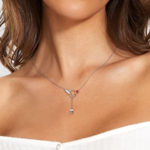 Fashion Silver Metal Diamond Ring Love Skull Y-shaped Necklace