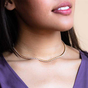 Fashion Gold Necklace 2mm 40+5cm Copper Inlaid Zirconium Prong Chain Necklace