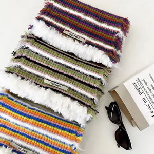 Fashion Red Purple Polyester Colorful Striped Scarf
